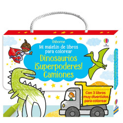 Mi maletín de libros para colorear: Dinosaurios, ¡Superpoderes!, Camiones