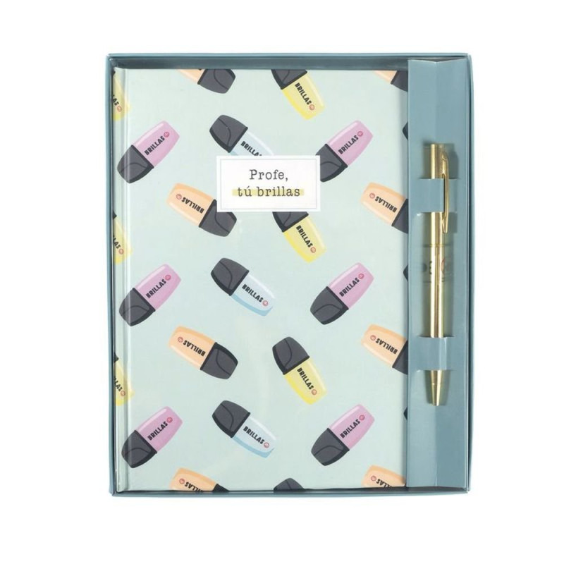 Libreta con boli profe tú brillas