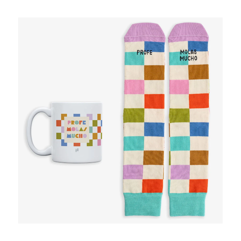 Kit Taza + Calcetines "Profe, molas mucho" 42/46