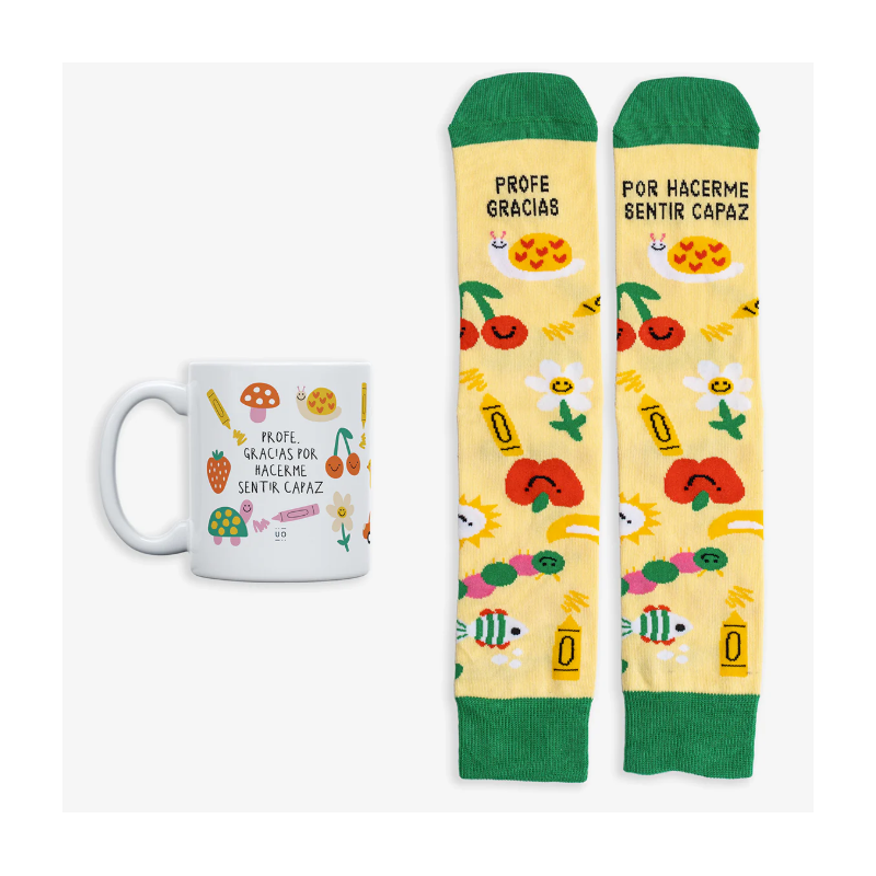 Kit Taza + Calcetines "Profe, gracias por hacerme sentir capaz" 36/42