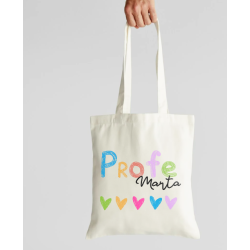 Tote bag corazones profe personalizada