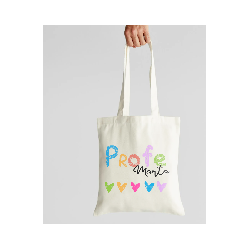 Tote bag corazones profe personalizada