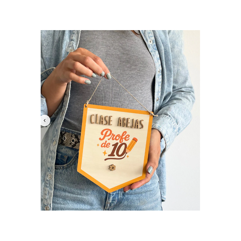 Banderín de Madera “Profe de 10” Personalizable