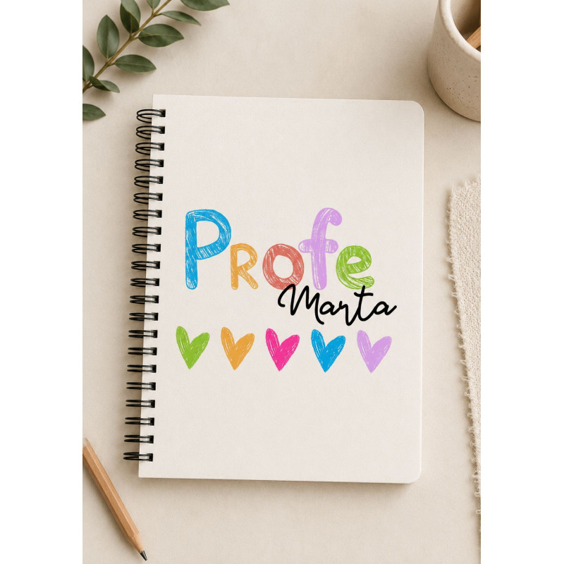 Libreta corazones profe personalizada